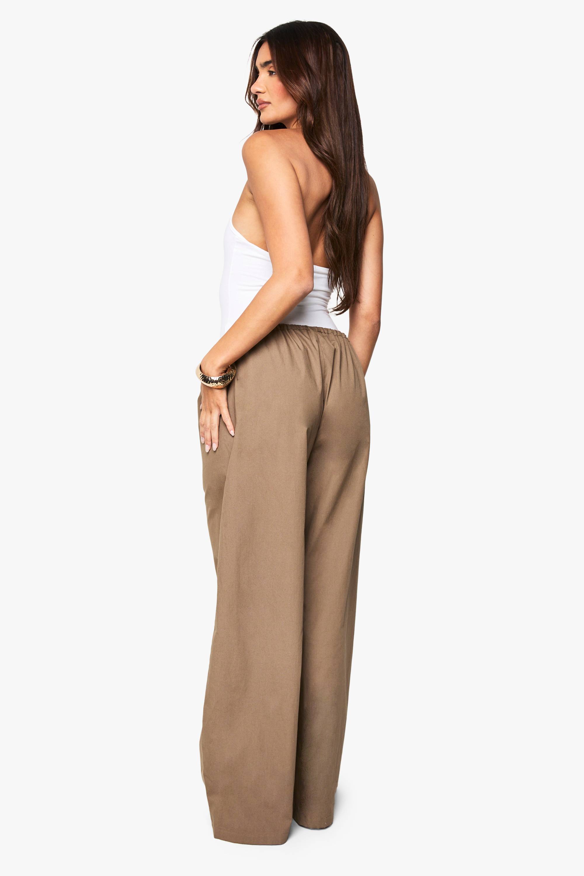 boohoo Pantalons larges en popeline de coton