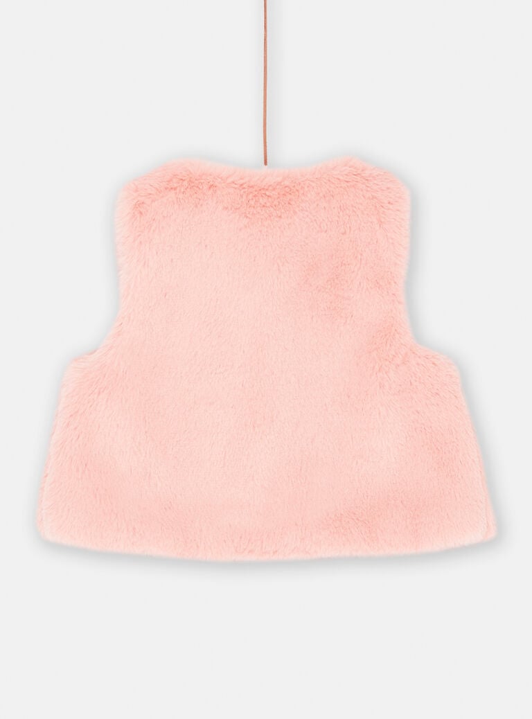 Cardigan rose thé sans manches en fourrure synthétique bébé fille