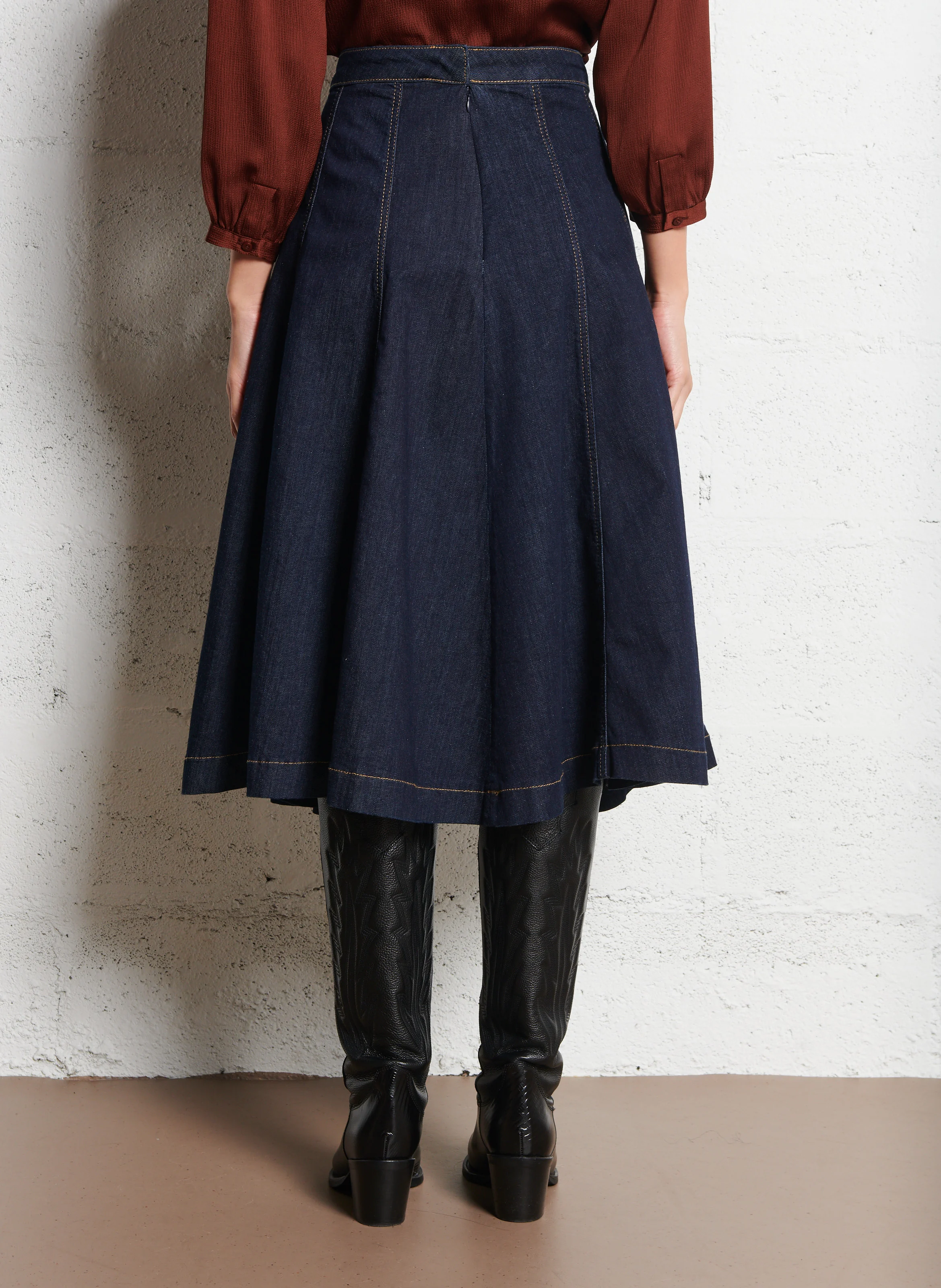Jupe évasée denim en coton mélangé | Bleu