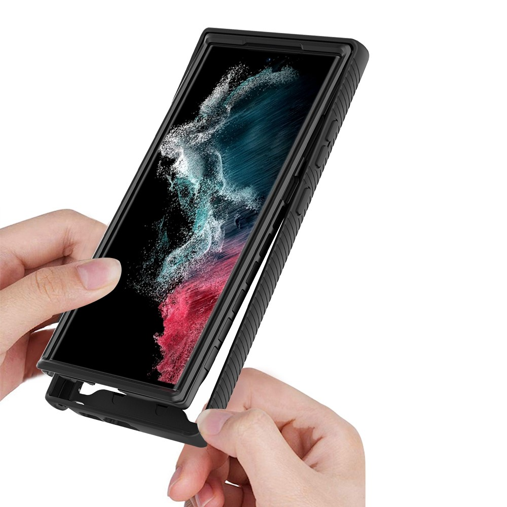 (2-tlg.) Samsung Galaxy S23 Ultra 5G Hybrid TPU Hülle mit PET-Schutzfolie - Schwarz / Transparent