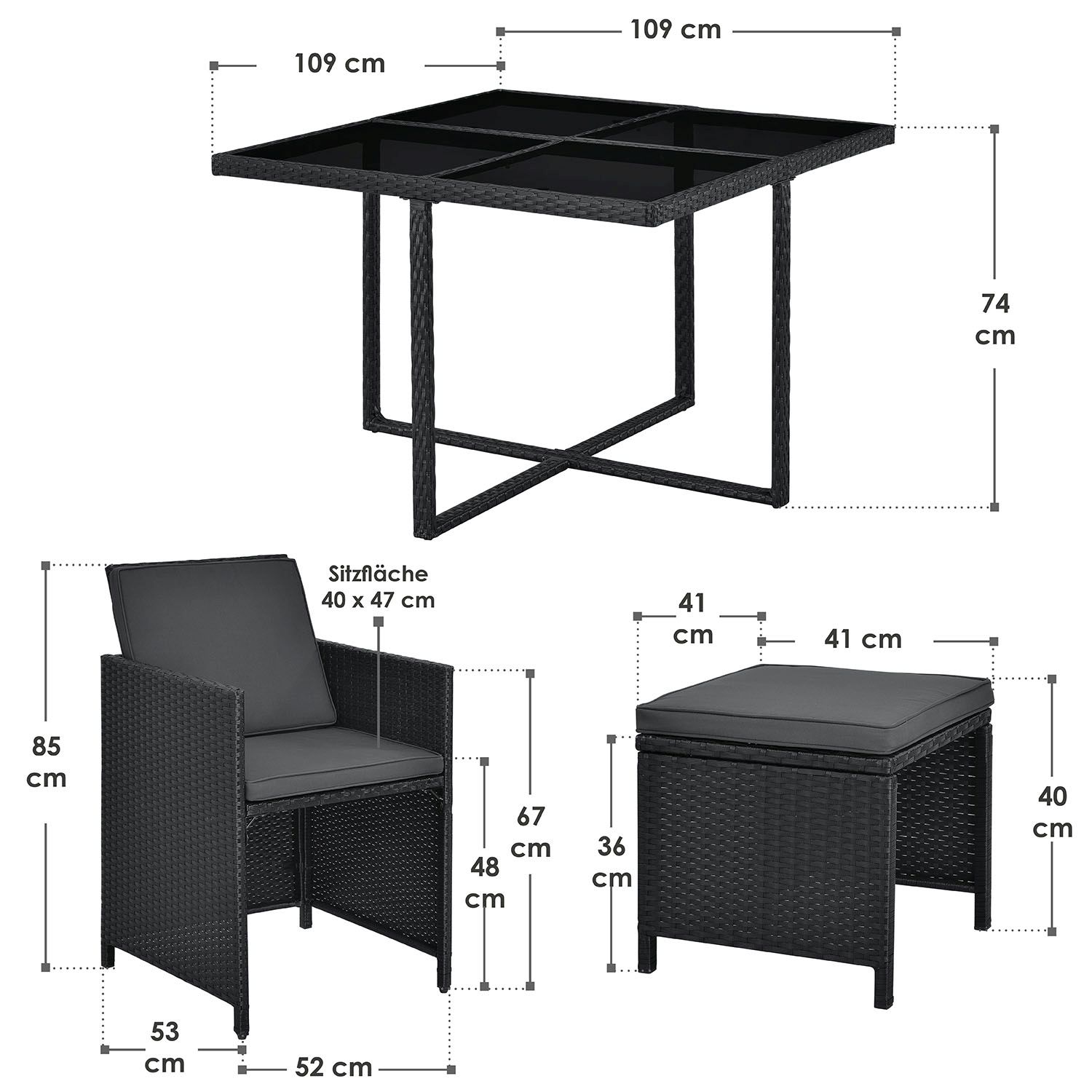 Baracoa L polyrotan zwarte diningset