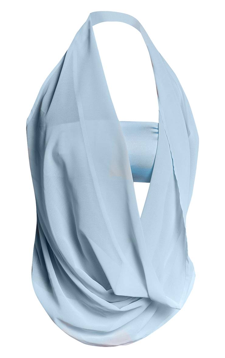 Aqua Blue Haut Coordonné En Mousseline Col Licou À Détail Drapé Extrême