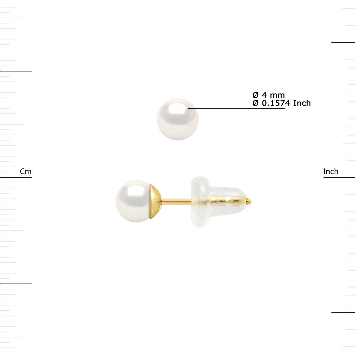 Clous d'Oreilles Perles d'Eau Douce Rondes 4-5 mm Blanches Naturelles Or Jaune