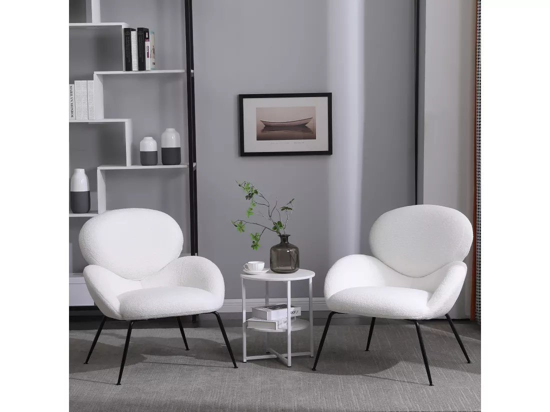Chaise De Maquillage En Velours Teddy Avec Pieds En Métal, (blanc)