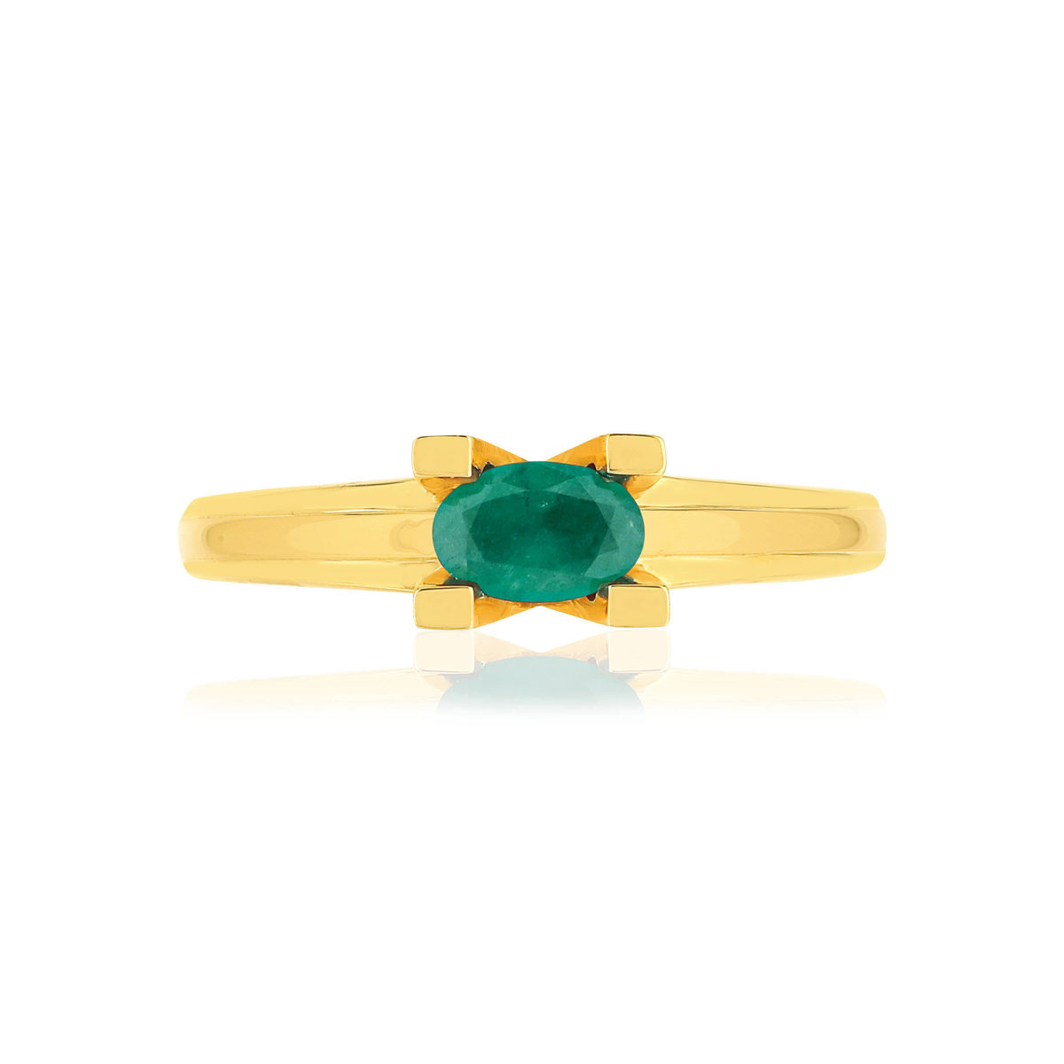 Bague VAN BRILL or jaune 750, émeraude, diamant.