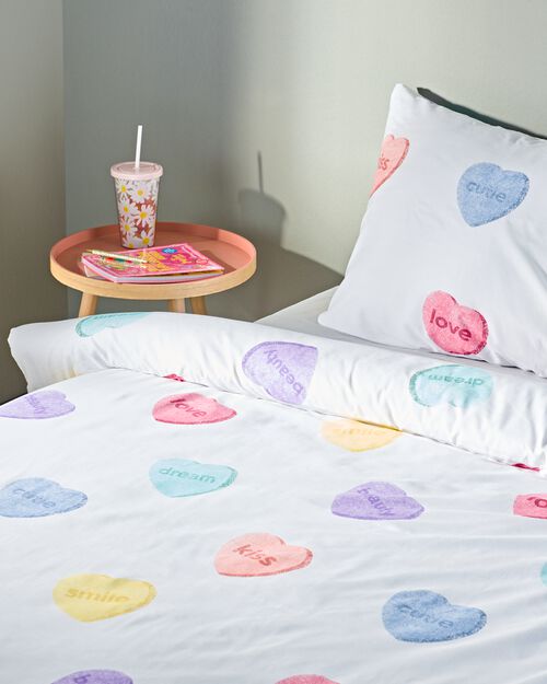housse de couette coton doux enfant 140x200 coeurs