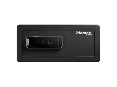 MASTER LOCK LX110BEURHRO, Fritstående pengeskab, Sort, 2 nøgler, Fingeraftrykslæser, 25,4 L, Gulv/væg, Batteri