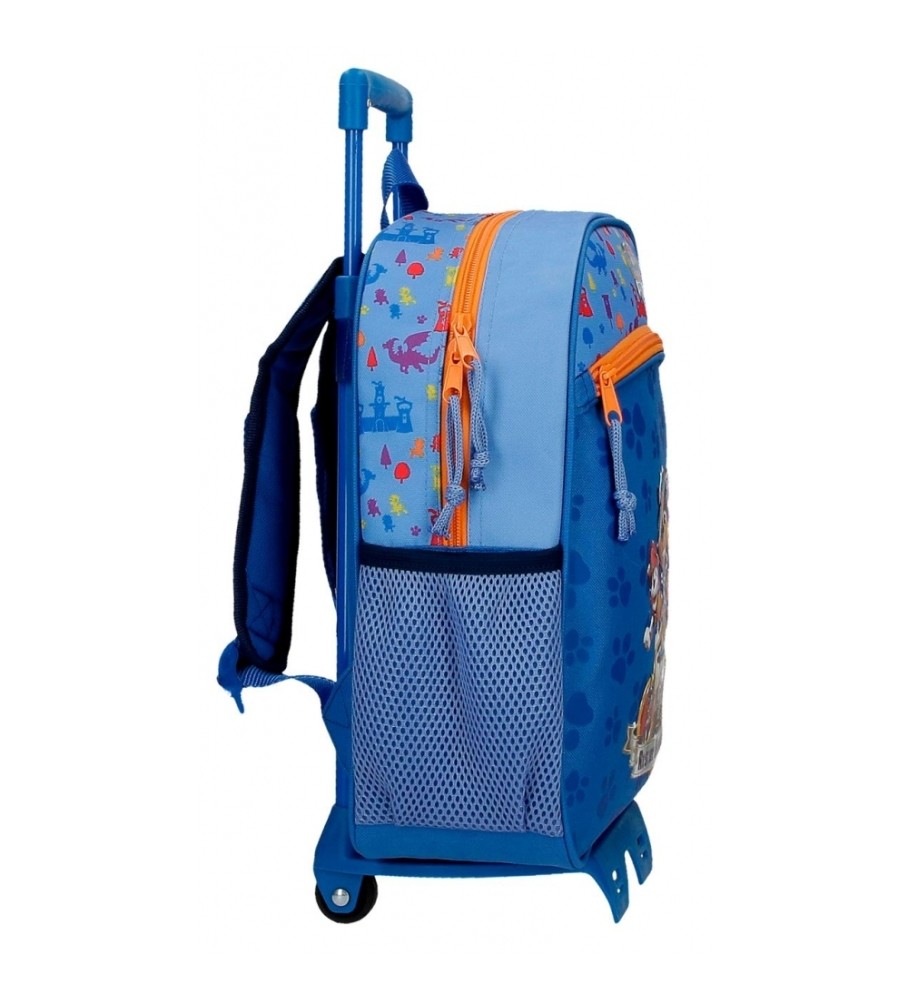 Mochila Joumma Bags Paw Patrol Rescue Knights 33cm com carrinho azul