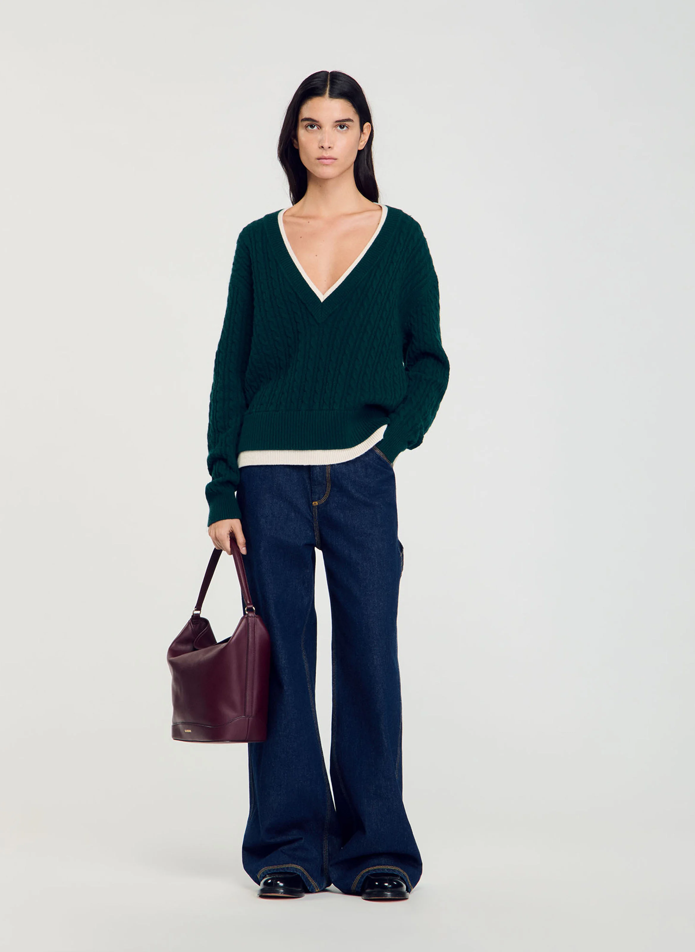 Pull trompe l'œil maille en laine et cachemire | Vert