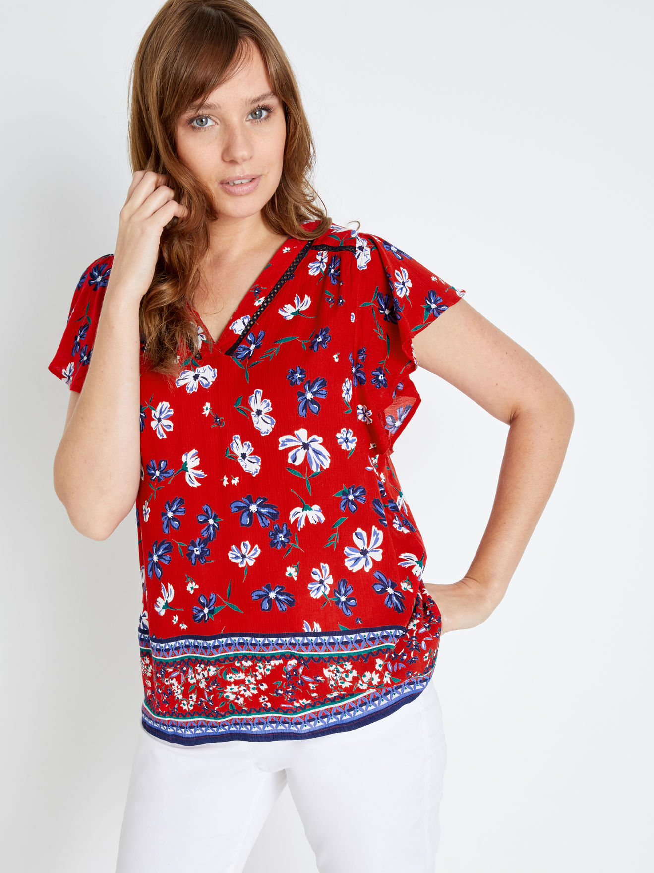 Blouse à manches volantées froncées