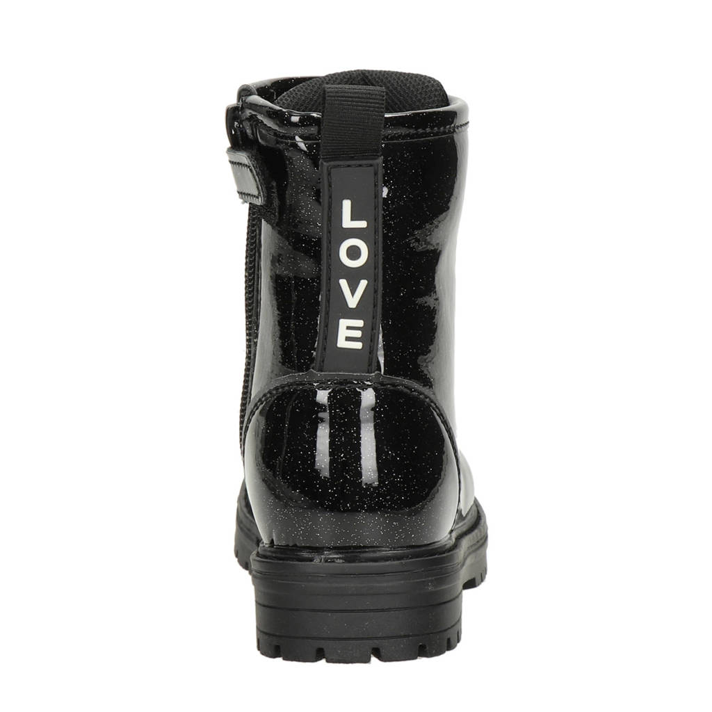 Nelson Kids lak veterboots met glitters zwart