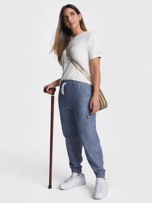 Calça Jogger Cargo Chino Adaptável em Chambray