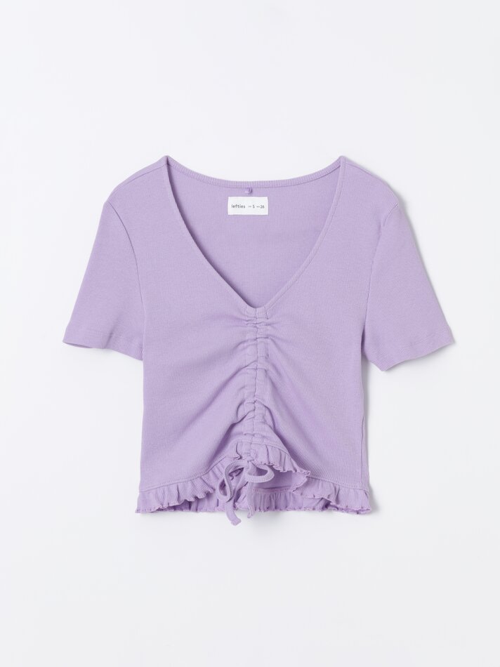 Camiseta de manga curta com nó - Rosa Giz