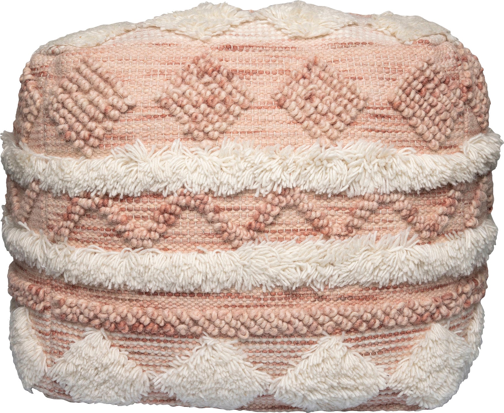 Kayoom Pouf »Bohist 225 50cm x 50cm,   Strukturen mit Fransen und Quasten« 1 Stk. tlg. handgefertigt, Unikat, sehr gut kombinierbar, vielfältig im Einsatz