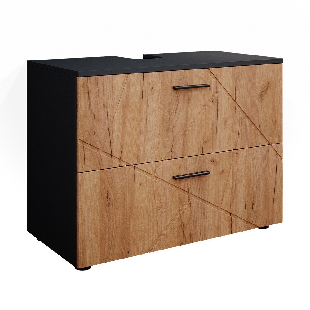 Vicco Waschtischunterschrank Badschrank Badezimmerschrank Irma Anthrazit Eiche 80 cm Hochglanz