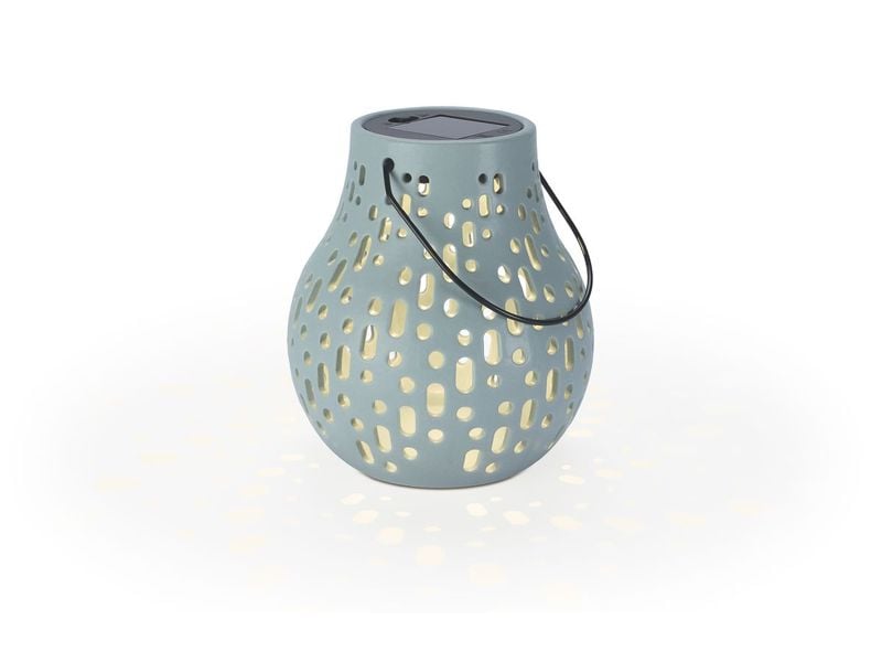 STT Laterne Solar Ceramic Lamp Blau Dekolicht zum Aufstellen oder Aufhängen
