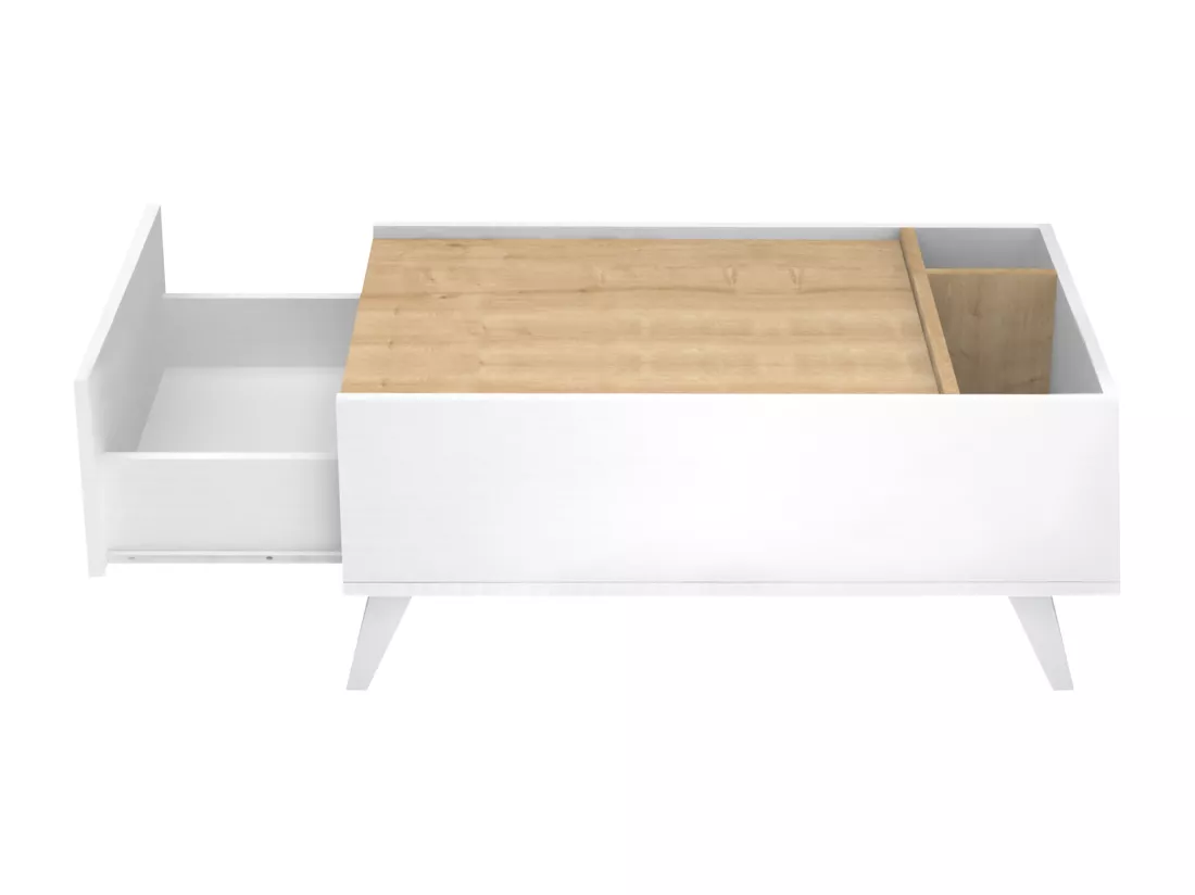 Table basse avec 1 tiroir et 2 niches - Naturel et blanc - ISALIA