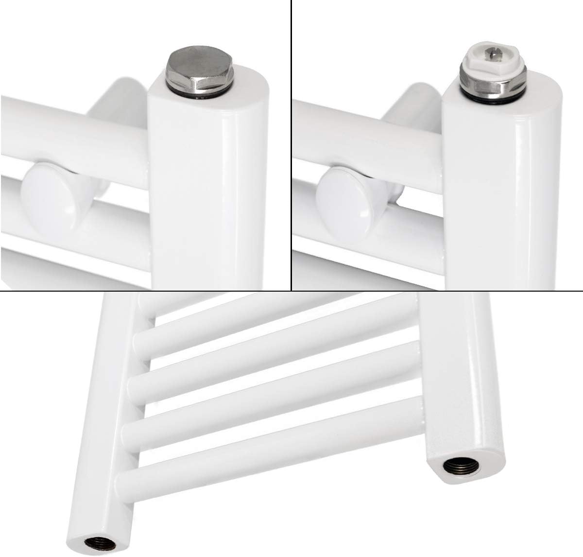 ECD Germany Badheizkörper Elektrisch 500 x 800 mm mit Heizstab 600W ECO Weiß gebogen mit Seitenanschluss - Design Heizkörper Handtuchwärmer Handtuchtrockner Handtuchheizkörper Handtuchheizung Heizung