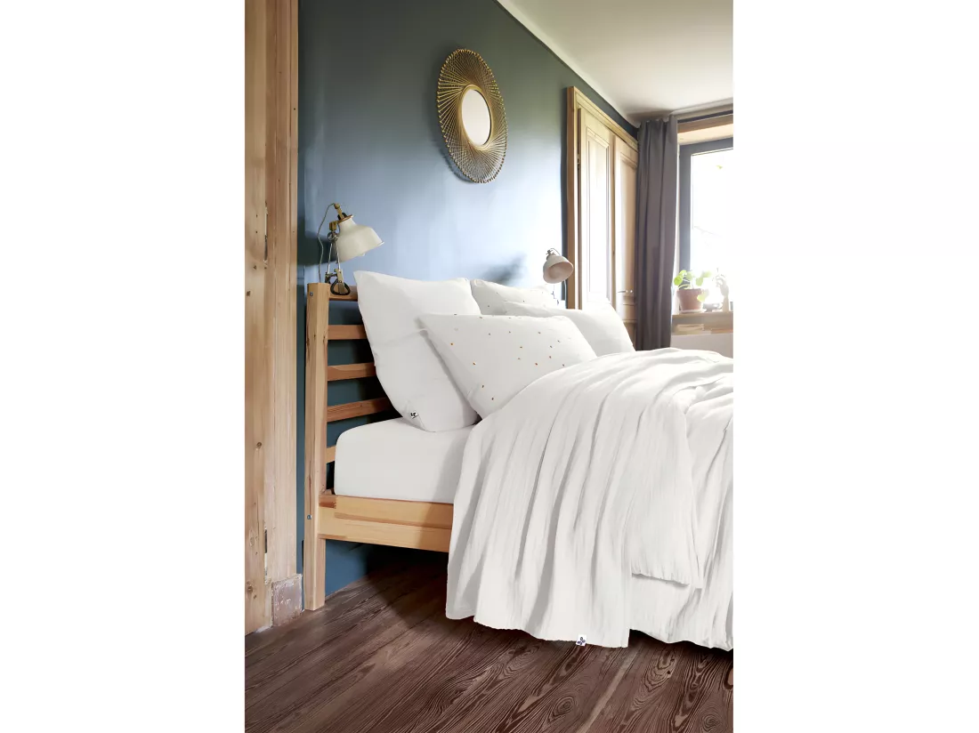 Parure de draps Gaze de Coton - Gaïa Chantilly - 4 pièces 1 Drap plat 270 x 300 + 1 Drap housse 180 x 200 + 2 Taies 60 x 60