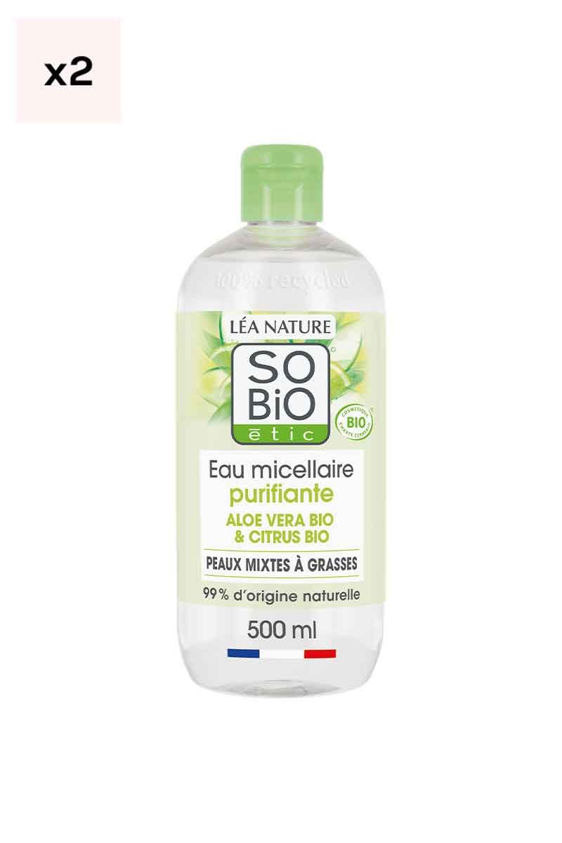 Eaux micellaires purifiantes bio - Aloe vera - Peaux mixtes à grasses - 2 x 500 ml