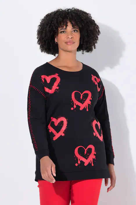 Sweatshirt, Loose Fit, Neon Herzen, schwarz