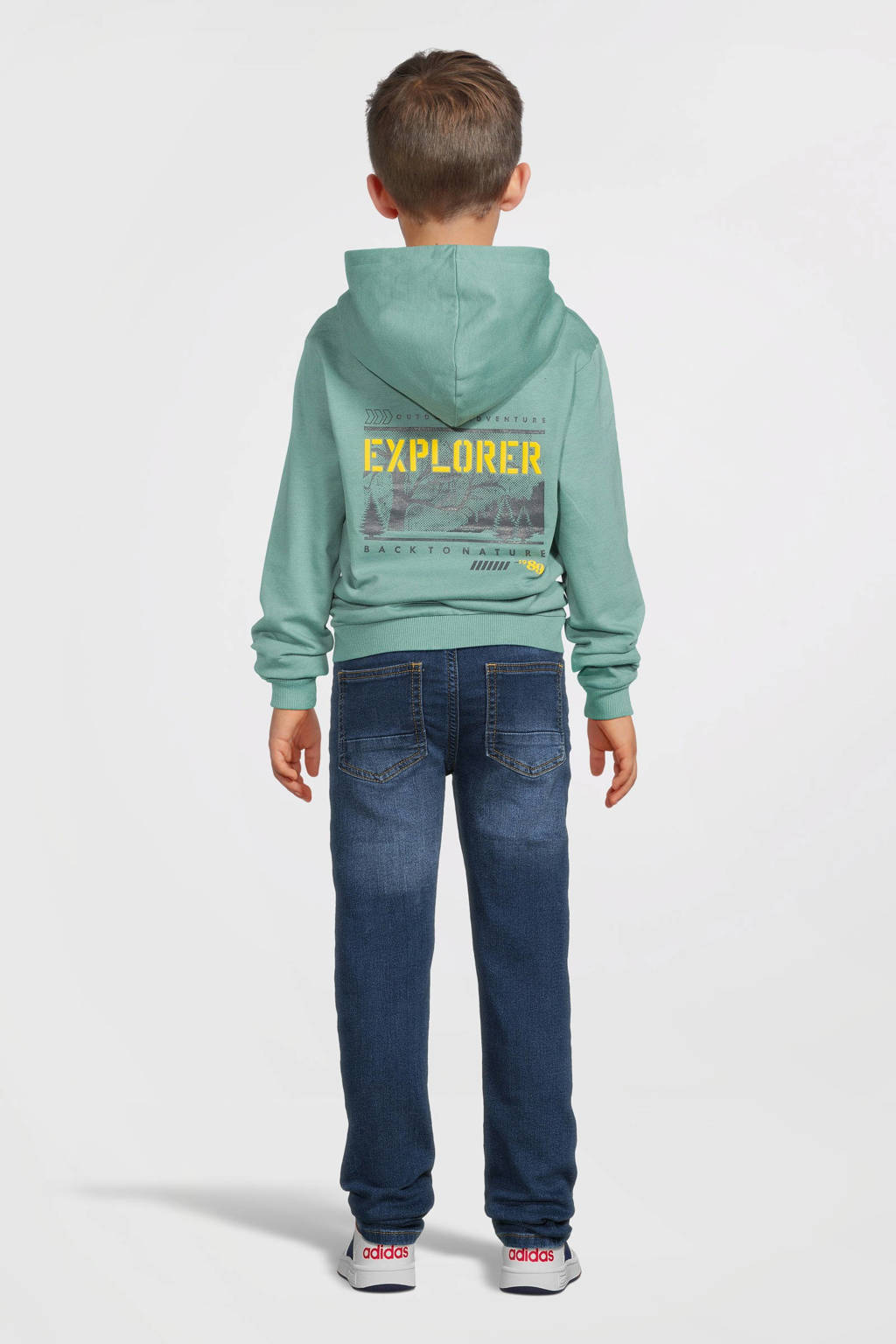 No Way Monday hoodie met backprint mintgroen/geel