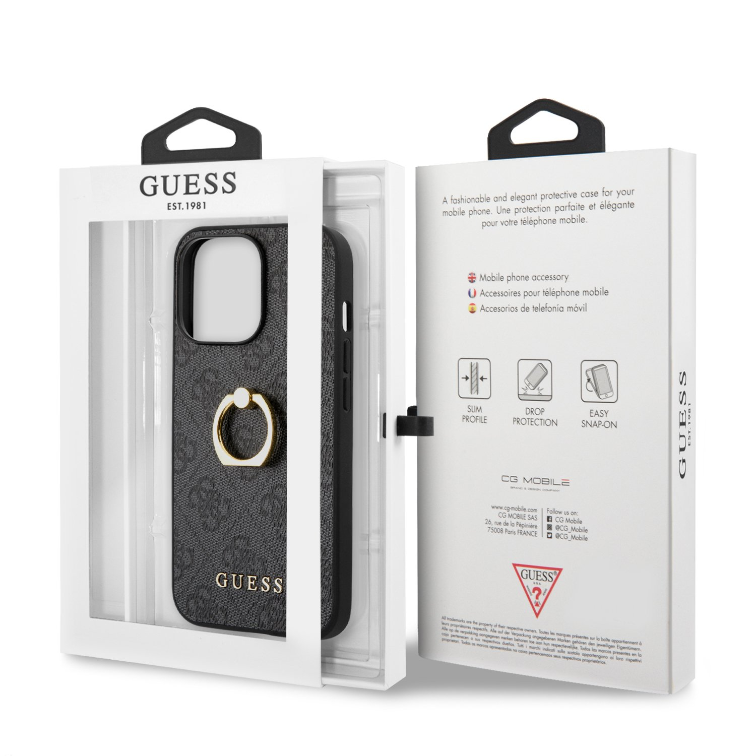 iPhone 13 Pro Leder Hardcase Hülle Ring (GUHCP13L4GMRGR) - Grau