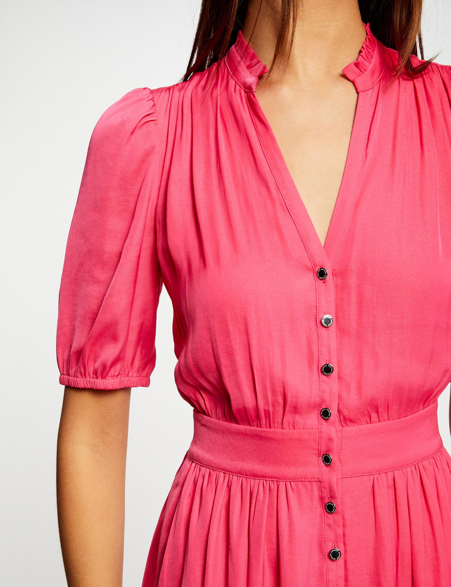 Robe manches 3/4 boutonnée à l\'avant rose moyen femme - rose_moyen