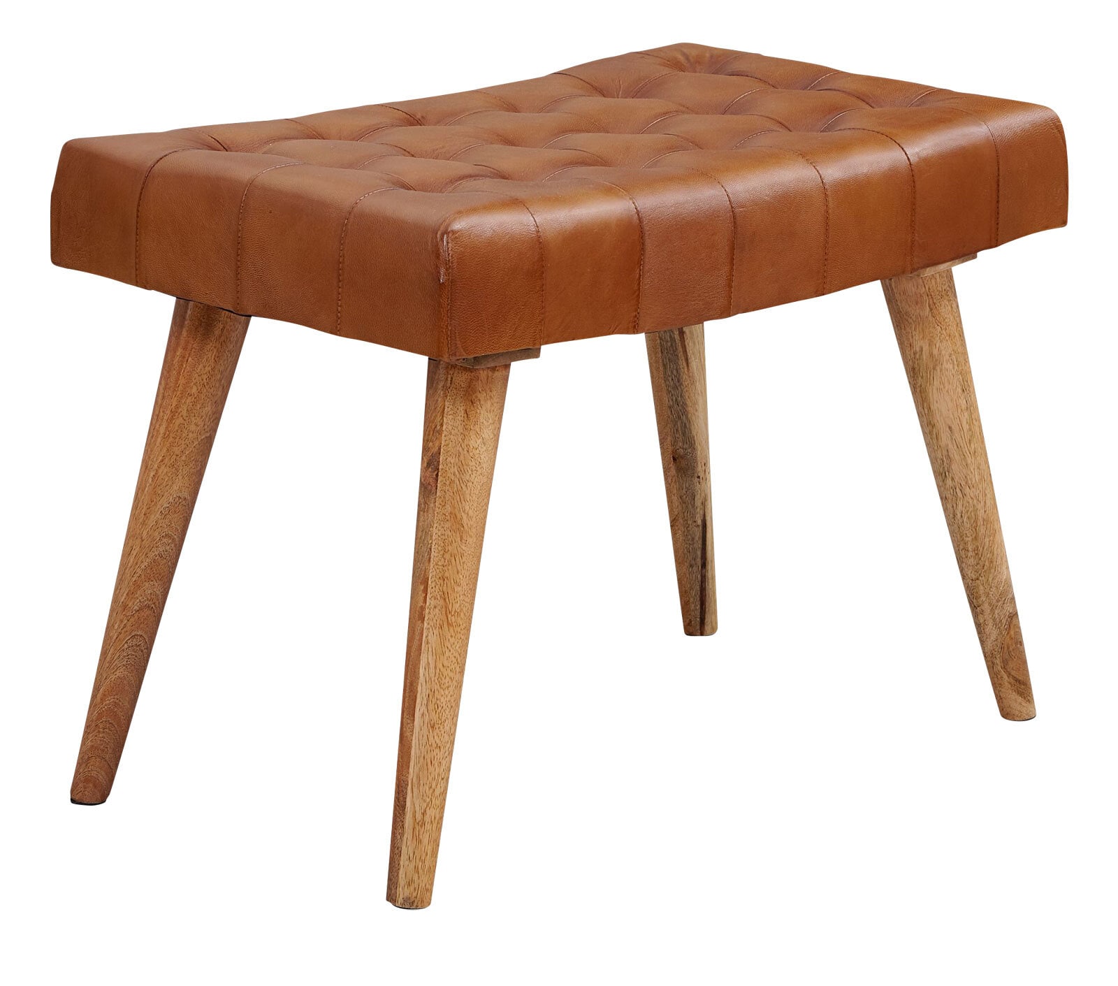 Sitz- und Fußhocker 67 x 47 x 39 cm Ziegenleder Braun/Gestell Mango Massivholz