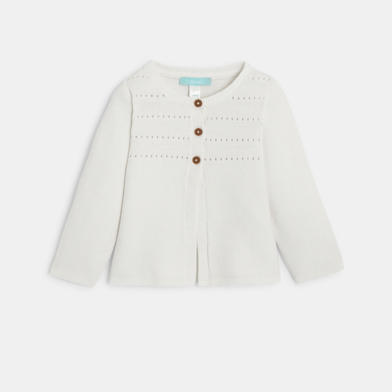 Gilet maille tricot à boutons blanc bébé fille