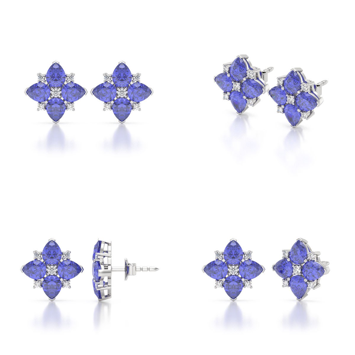 Boucles d'oreilles ADEN Or 585 Blanc Tanzanite et Diamant 2.100grs