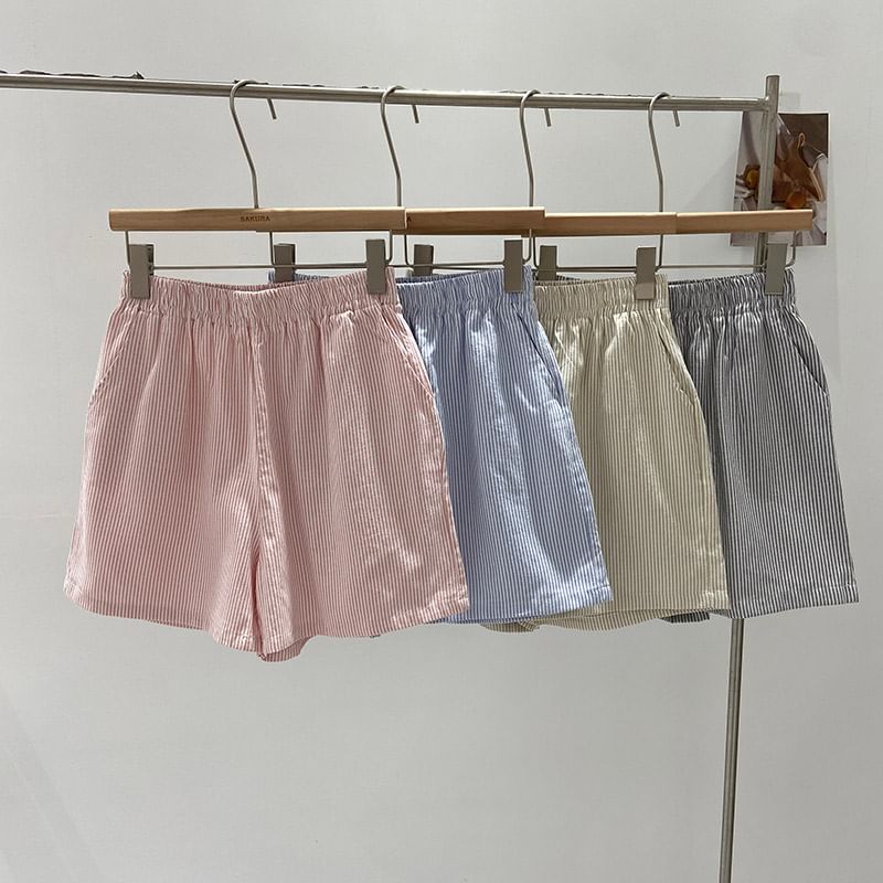 Moon City - Gestreepte shorts met elastische taille