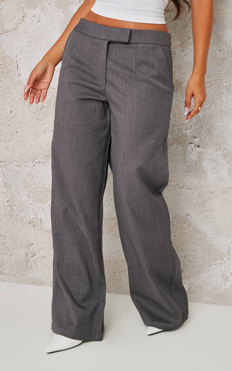 Gris Pantalon Large Taille Basse En Tissu Tissé Premium Petite