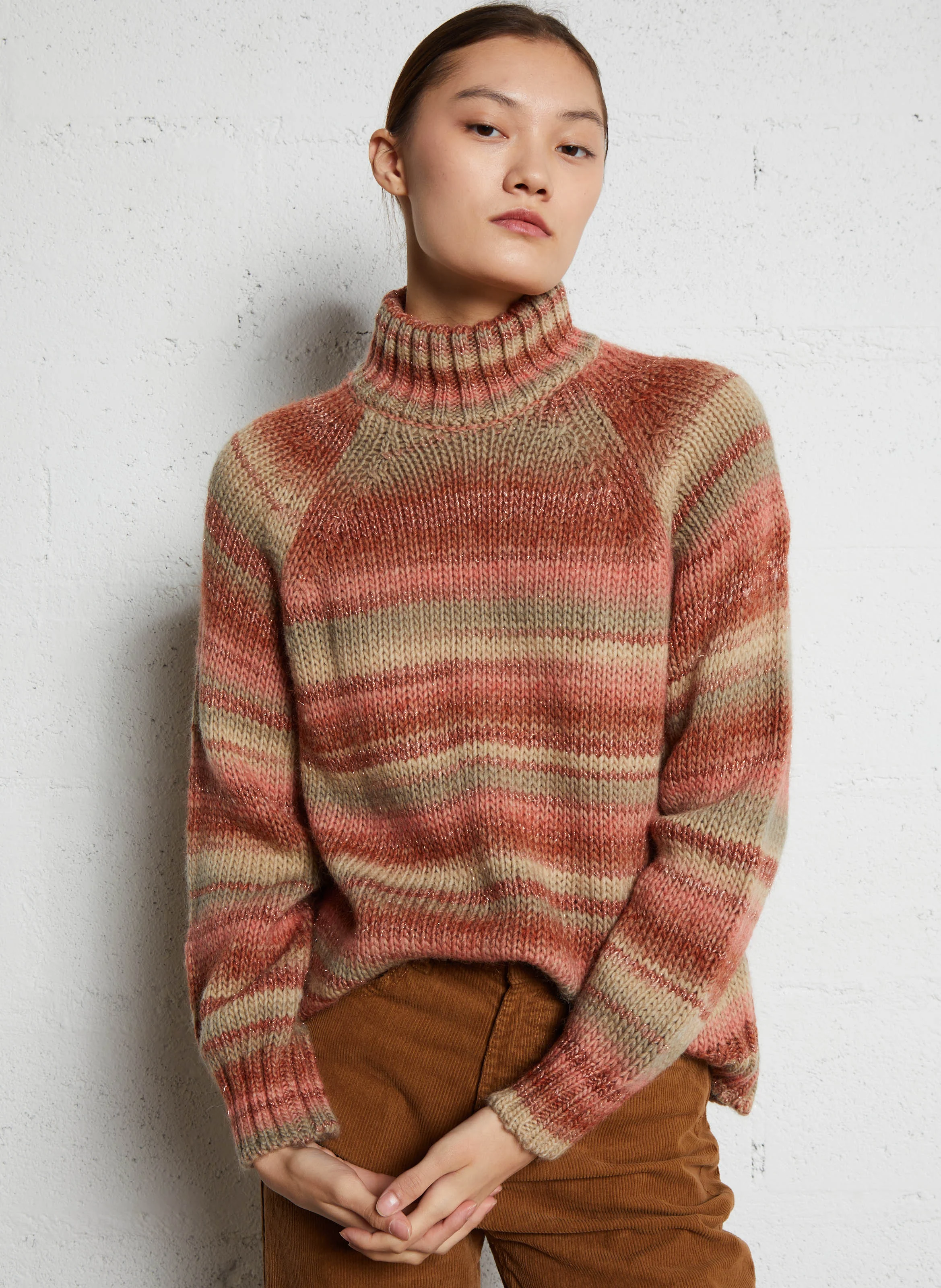 MILOU - Pull col montant rayé | Vert