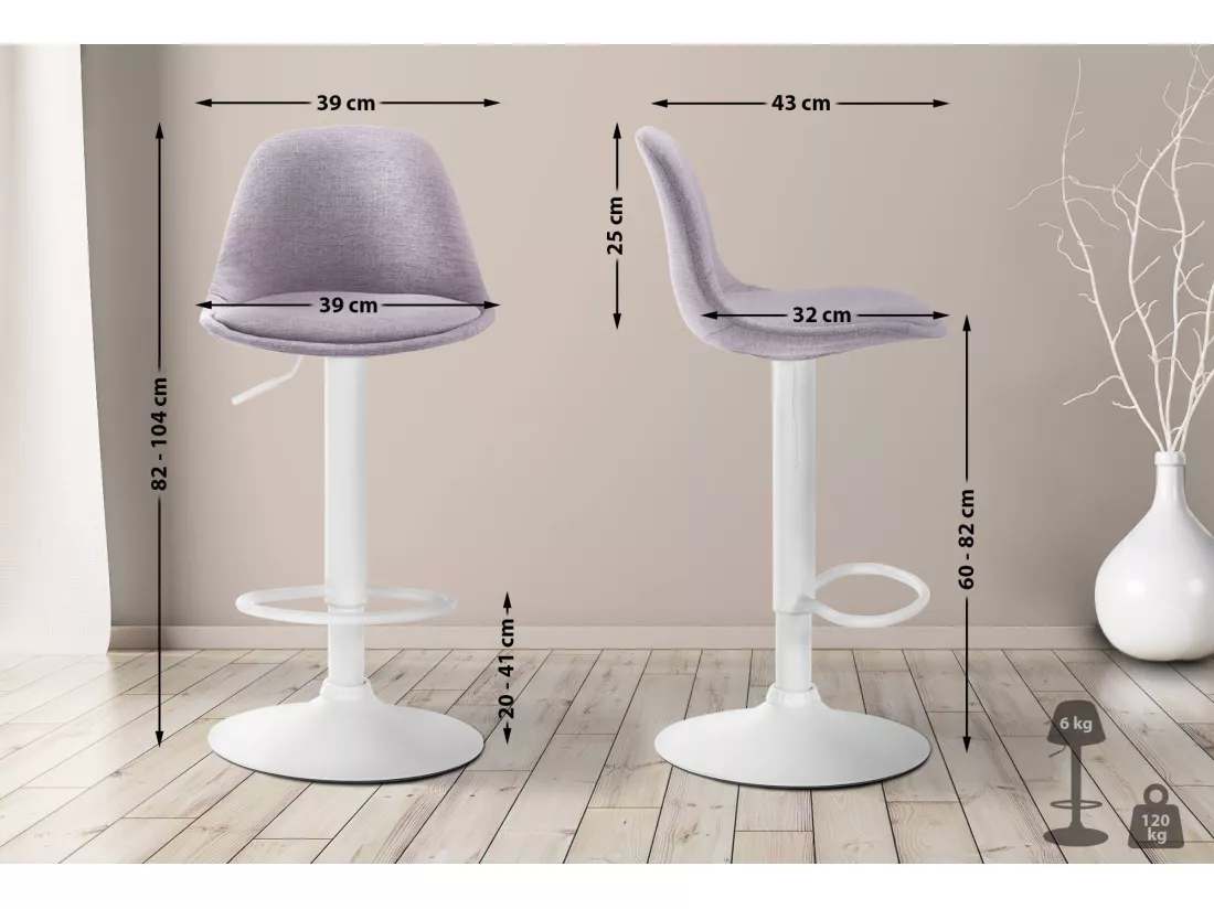 Tabouret de bar - Tissu & Métal - Gris - Kiel
