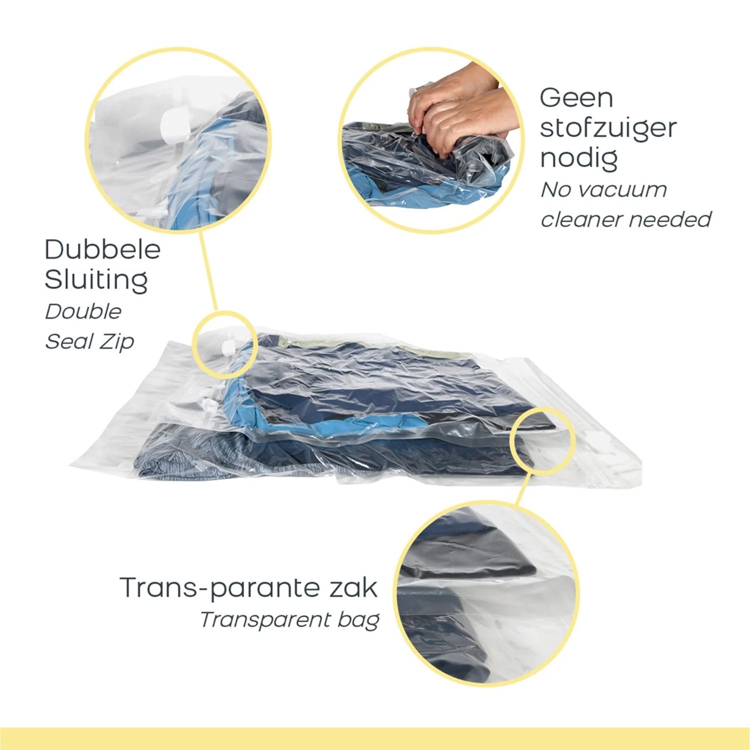 Travelbags Space Buddy Vacuümzakken Travelset 4-pcs transparant