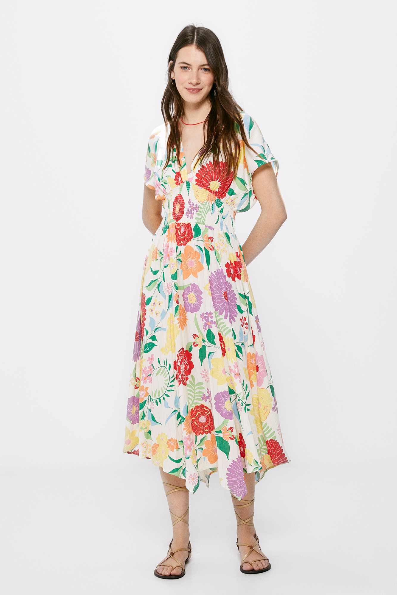 Vestido midi com estampa picot