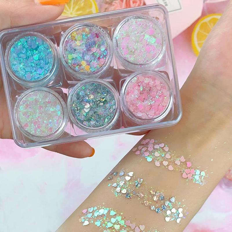 (6er Set) Holographisches Festival Gesichts- und Körper Glitzer Selbstklebende Glitter Gel Lidschatten - Style 1