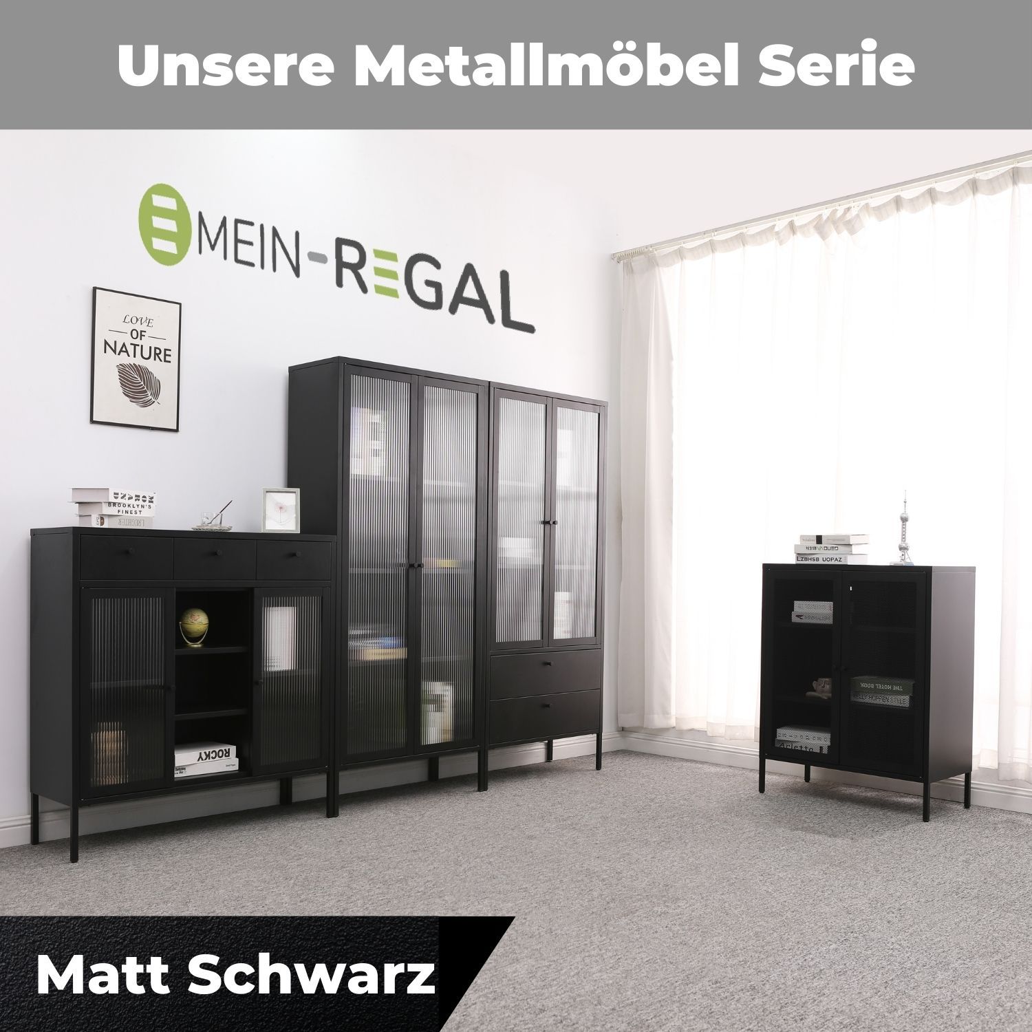 Mein-Regal Highboard Mesh 80x40x100cm aus Metall mit Meshtüren schwarz