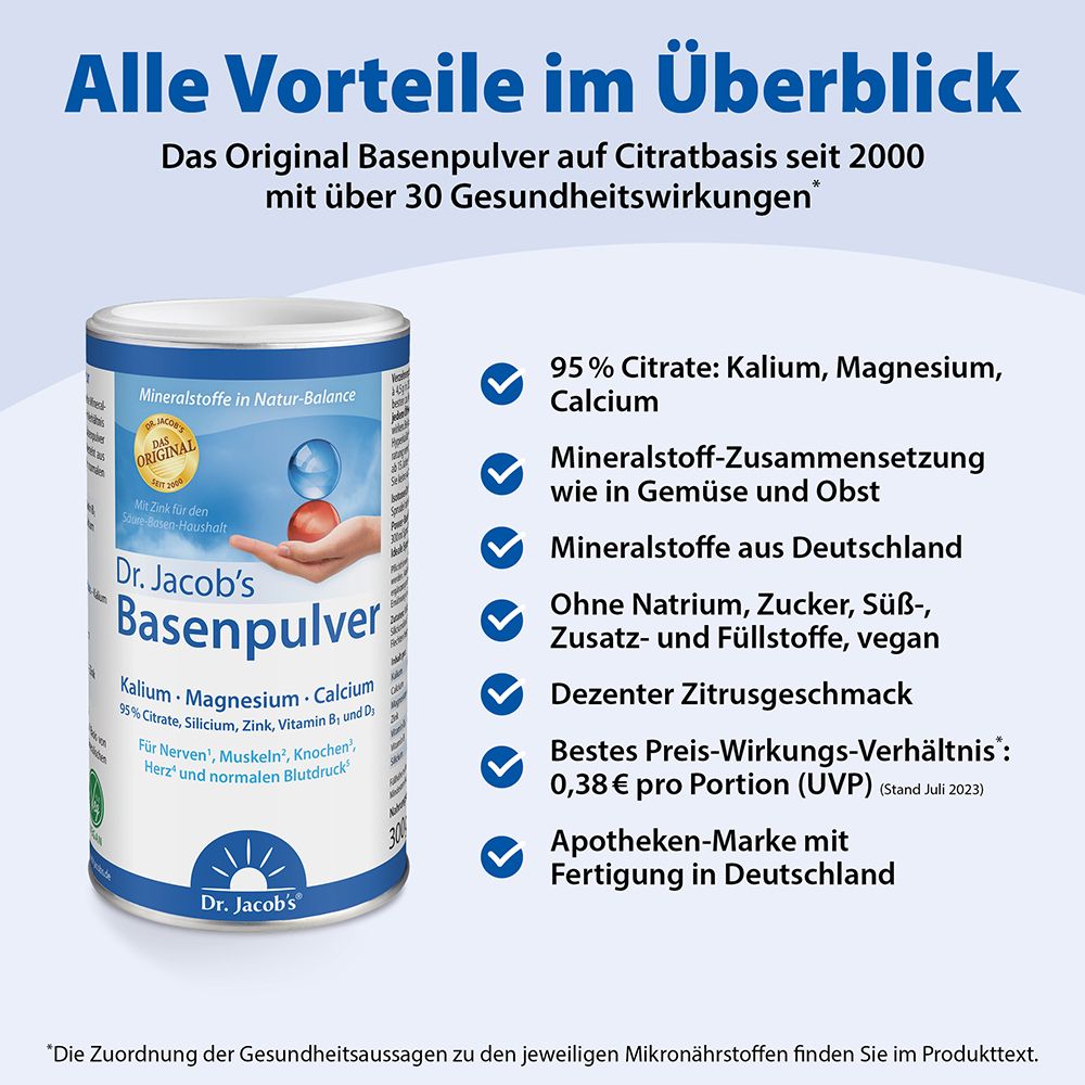 Dr. Jacob's Basenpulver Original Basen-Citrat-Mineralstoffe Basische Elektrolyte