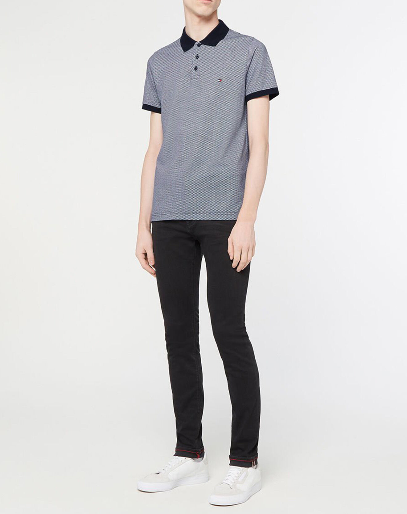 Tommy Hilfiger Polo Slim Micro imprimé bleu/blanc