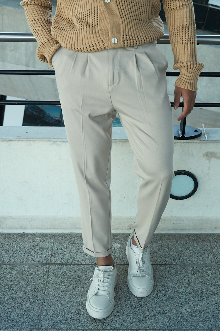 Pantalon à pince beige ceinturé