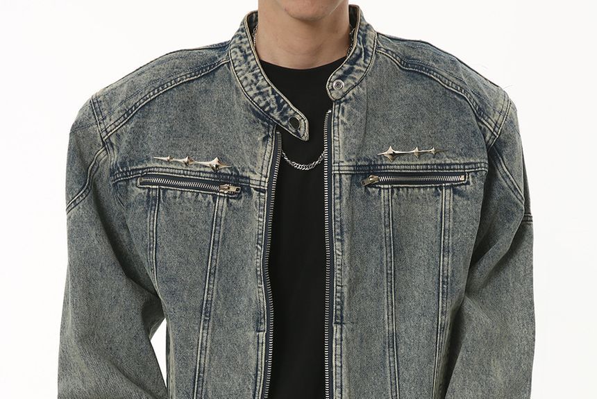 FAERIS - Denim jack met rits en studs