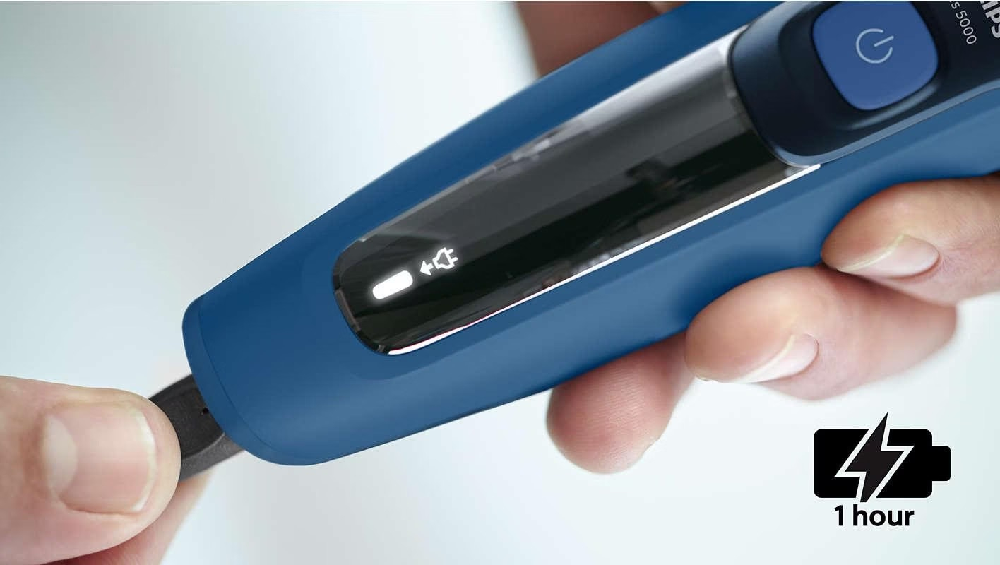 Shaver Series 5000 Elektrischer Scherkopf Haarschneider Bart Trimmer Akku Rasierer Wet & Dry mit 2 Aufsätzen (S5466/17) - Blau