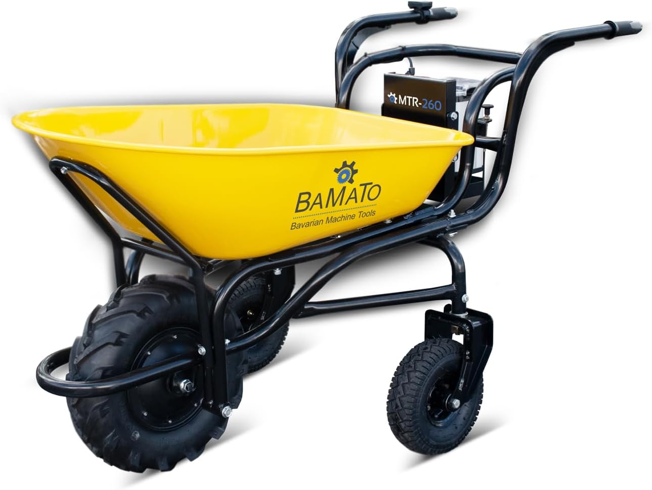 BAMATO Elektrische Schubkarre MTR-260 | Elektroantrieb | 280W Motorleistung | Bis zu 6,0 km/h Vorwärts | 100 Liter Volumen | 5 Stunden Arbeitszeit | Schubwagen Schubkarre Elektrowagen