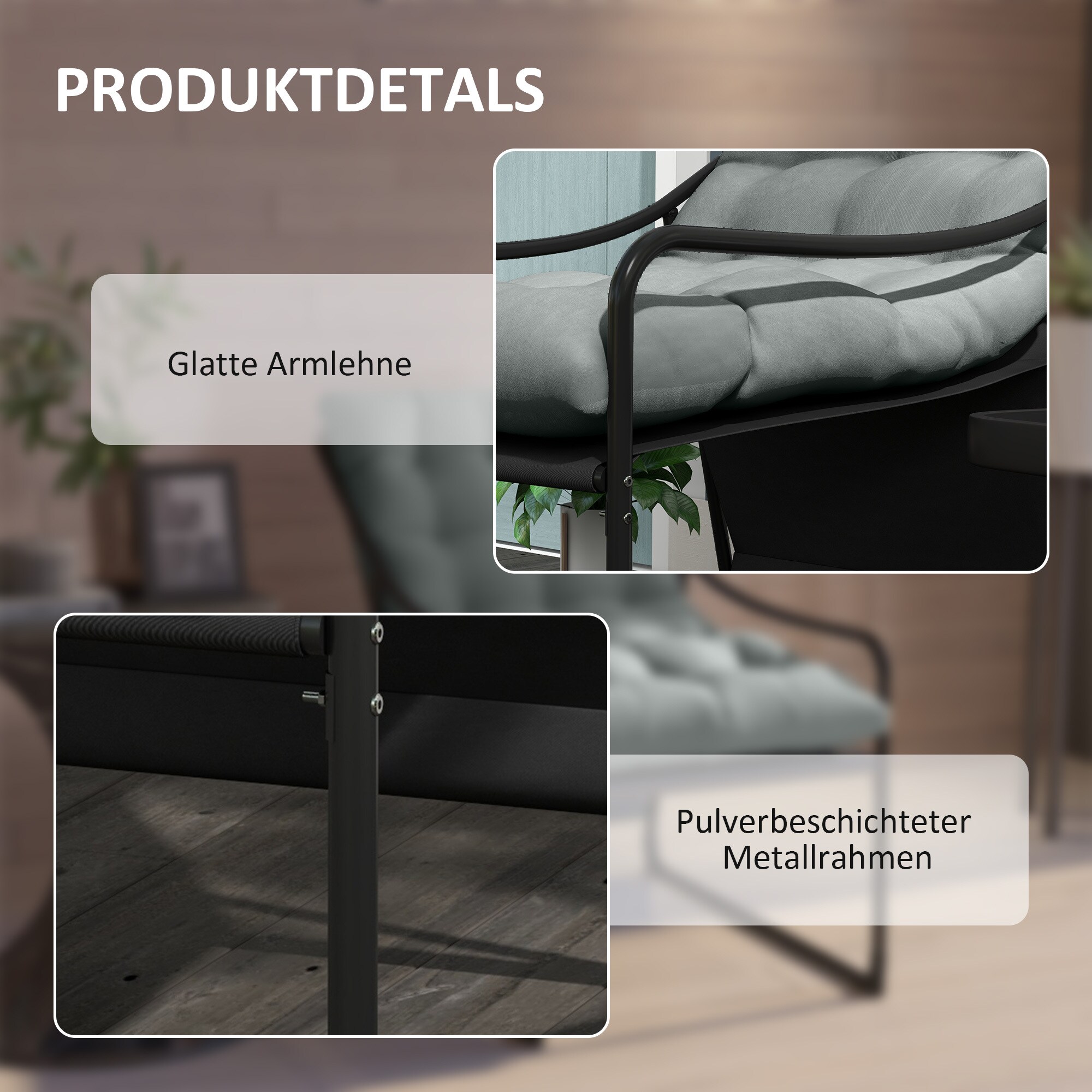 Outsunny Gartensessel mit Sitzkissen grau 62L x 110B x 88H cm