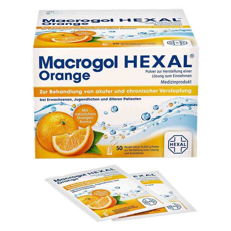 Macrogol HEXAL Orange Pulver zur Herstellung einer Lösung zum Einnehmen Beutel , 50 St
