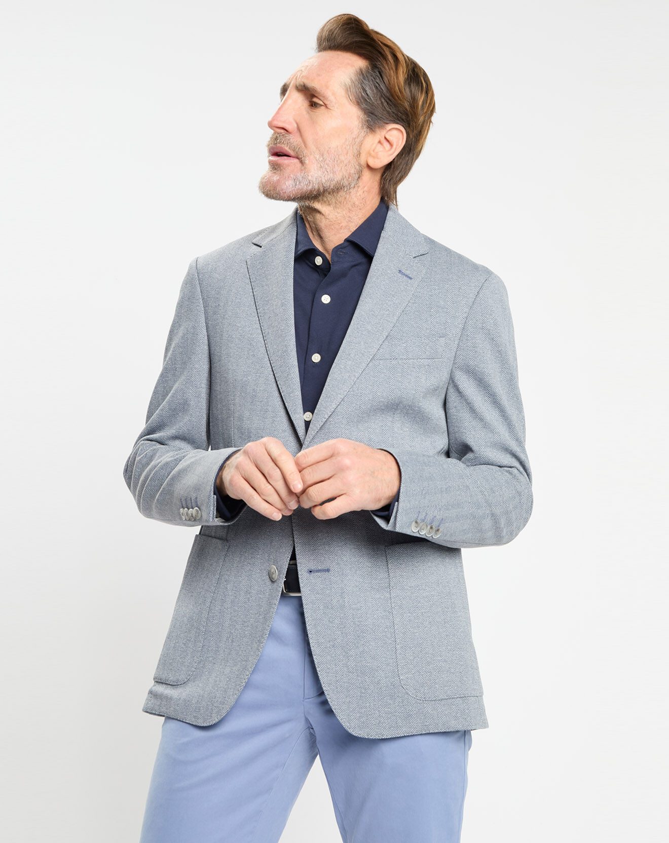 Hackett London Veste Herigbone à chevrons bleu clair