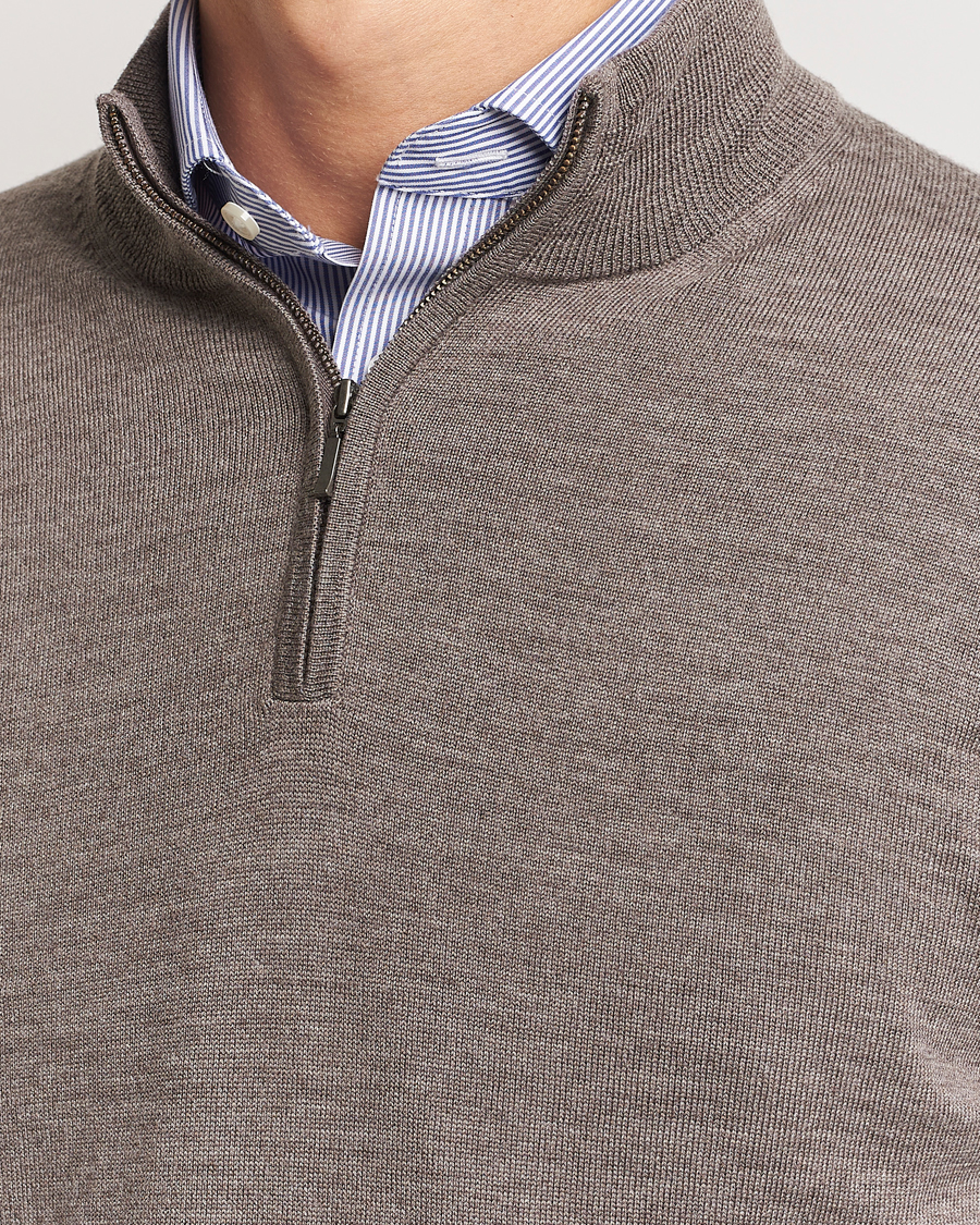 Charles Tyrwhitt Pure Merino Zip Neck Jumper Mocha
