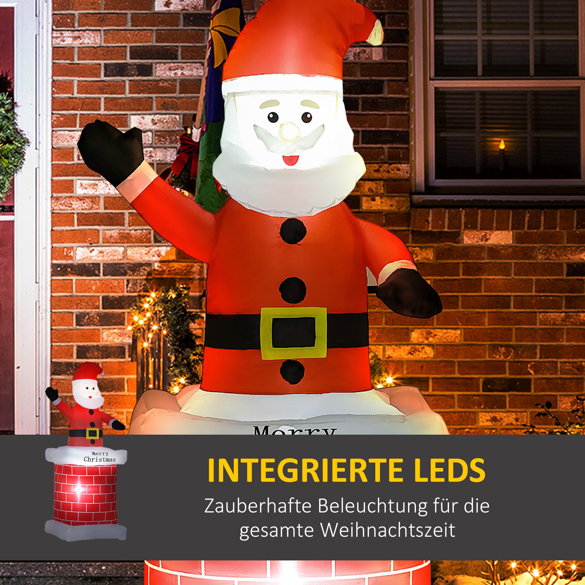 HOMCOM Weihnachtsmann mit Schornstein Deko mit LED-Beleuchtung bunt 80L x 70B x 210H cm